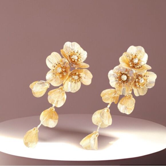 DANGLE CASCADES EARRINGS GOLD FASHION WOMEN EARRINGS CELEBRITY FAMOUS - Picture 4 of 5